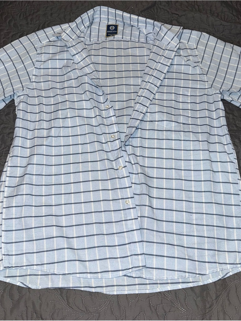 BAGUTTA Casual Shirt blue Stripes & Check Size XL made in Italy
